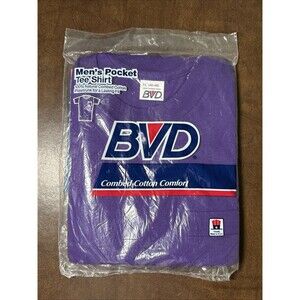 Vtg NOS 1990s BVD Purple Single Stitch Pocket T-Shirt 100% Cotton Sz XL USA #1